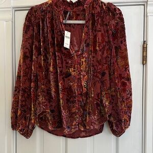 New Anthropologie Burgundy Floral Blouse